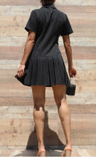 Load image into Gallery viewer, Penny Pinstriped Double Button Pleated Dress (THIS ITEM WILL SHIP IN 2 WEEKS)