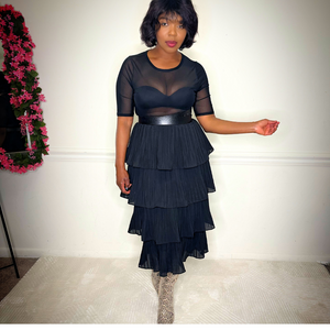 Black Swan Tiered Skirt with Pleats & Ruffles