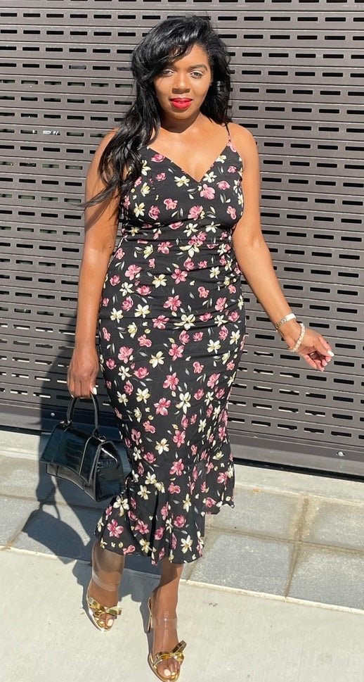 Just Beautiful Mermaid Trumpet Hem Floral Print Dress