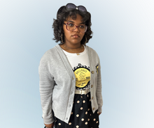 Load image into Gallery viewer, Gray Cardigan with Signature Girl Friday Initial Logo
